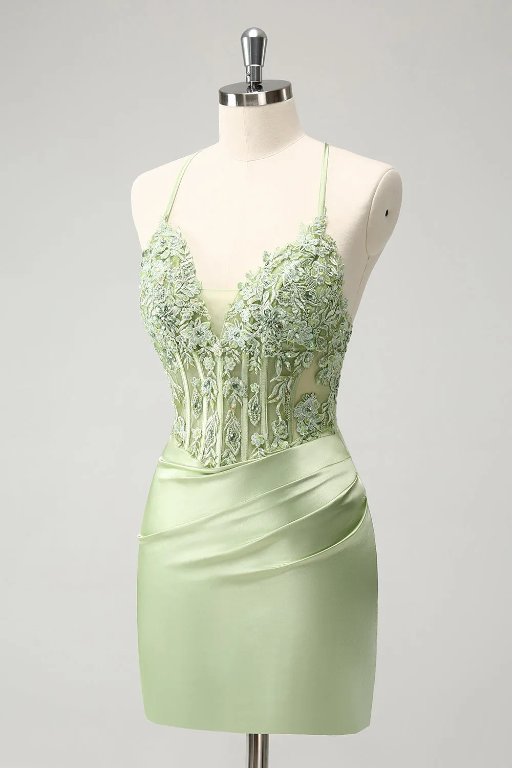 Stylish Green Sheath Criss Cross Back Corset Short Homecoming Dress with Appliques sold by Wedtrend product image thumbnail 3