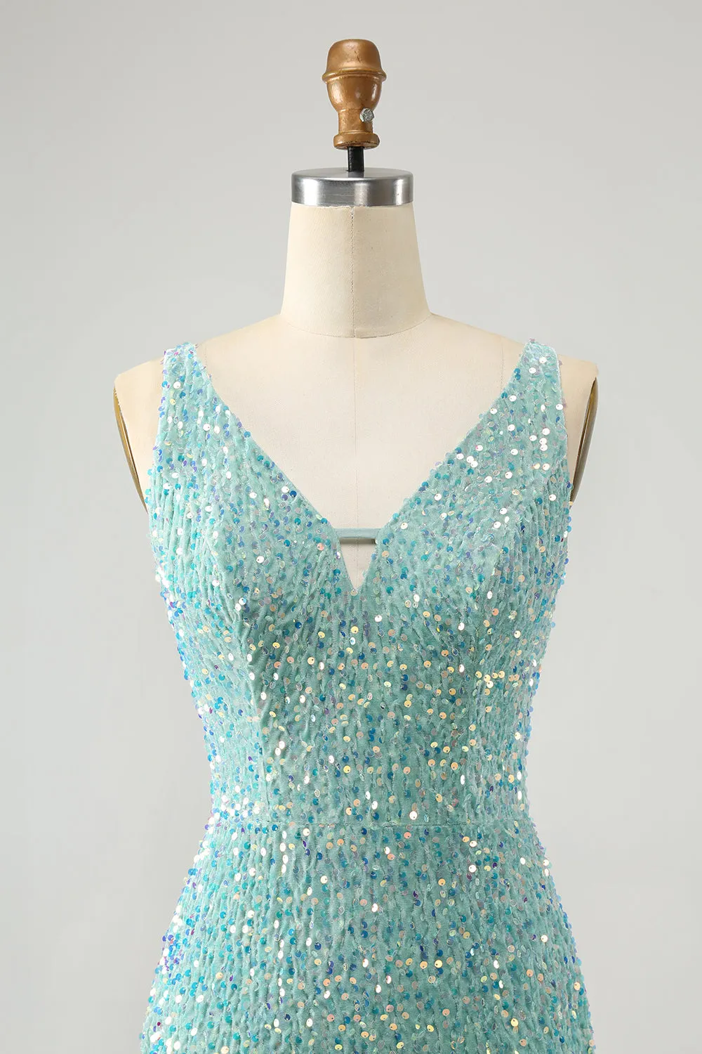 Sparkly Sage Bodycon Spaghetti Straps Sequin Short Homecoming Dress with Tassels sold by Wedtrend product image thumbnail 4