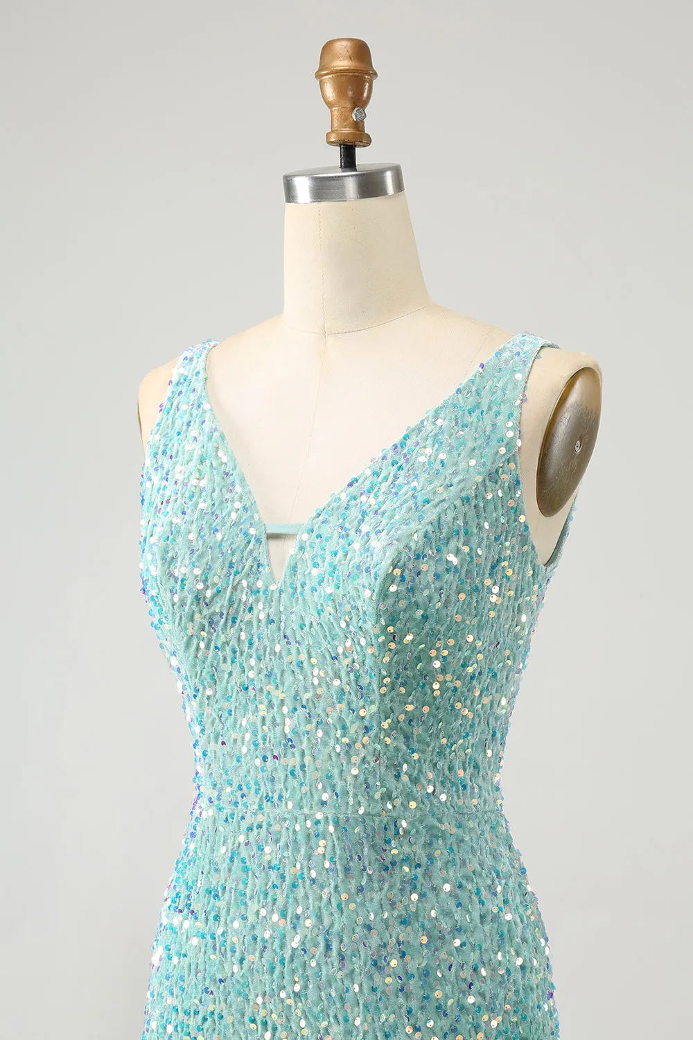 Sparkly Sage Bodycon Spaghetti Straps Sequin Short Homecoming Dress with Tassels sold by Wedtrend product image thumbnail 5