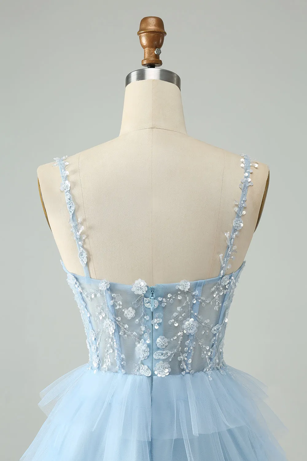Cute Sky Blue A Line Spaghetti Straps Tiered Short Homecoming Dress with Sequins sold by Wedtrend product image thumbnail 5