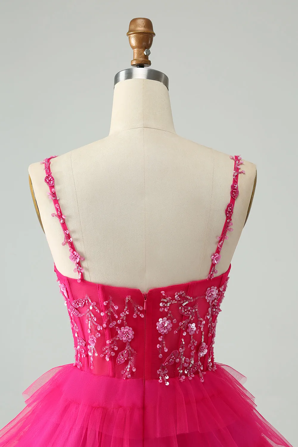 Cute Fuchsia A Line Spaghetti Straps Tiered Short Homecoming Dress with Sequins sold by Wedtrend product image thumbnail 5