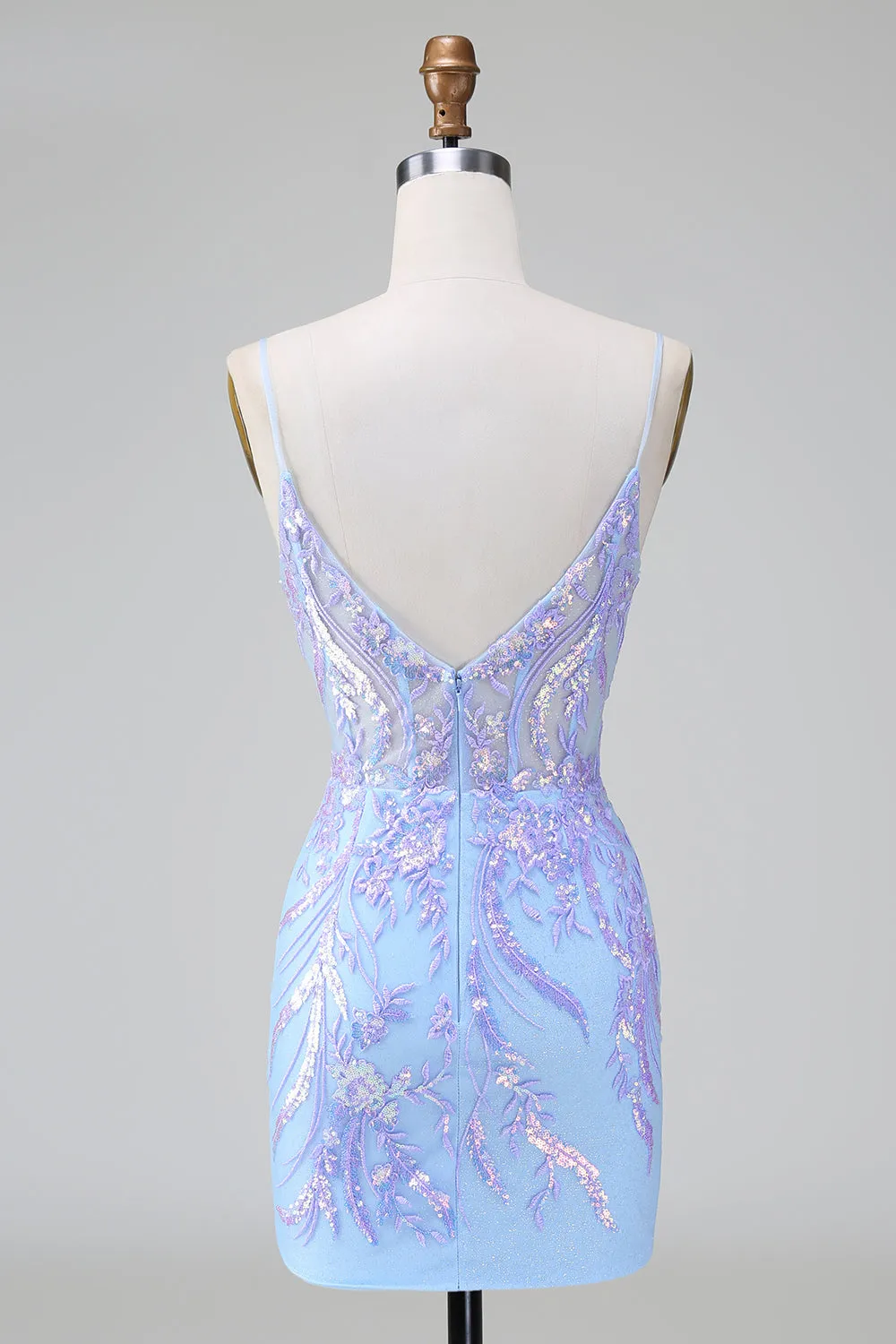 Sparkly Lilac Blue Bodycon Spaghetti Straps Corset Short Homecoming Dress with Sequins sold by Wedtrend product image thumbnail 4