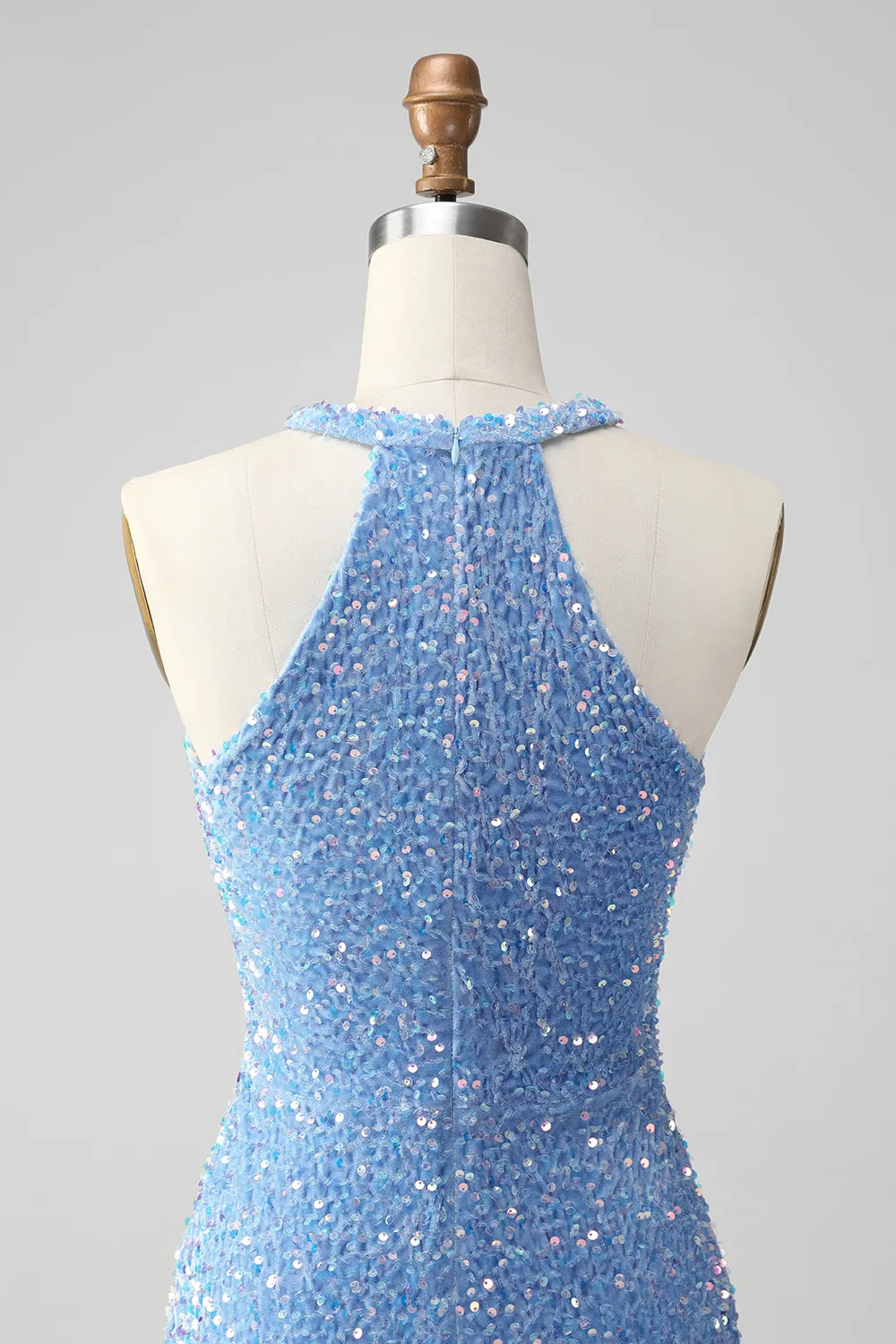Sparkly Blue Bodycon Halter Sequin Short Homecoming Dress with Tassels sold by Wedtrend product image thumbnail 5