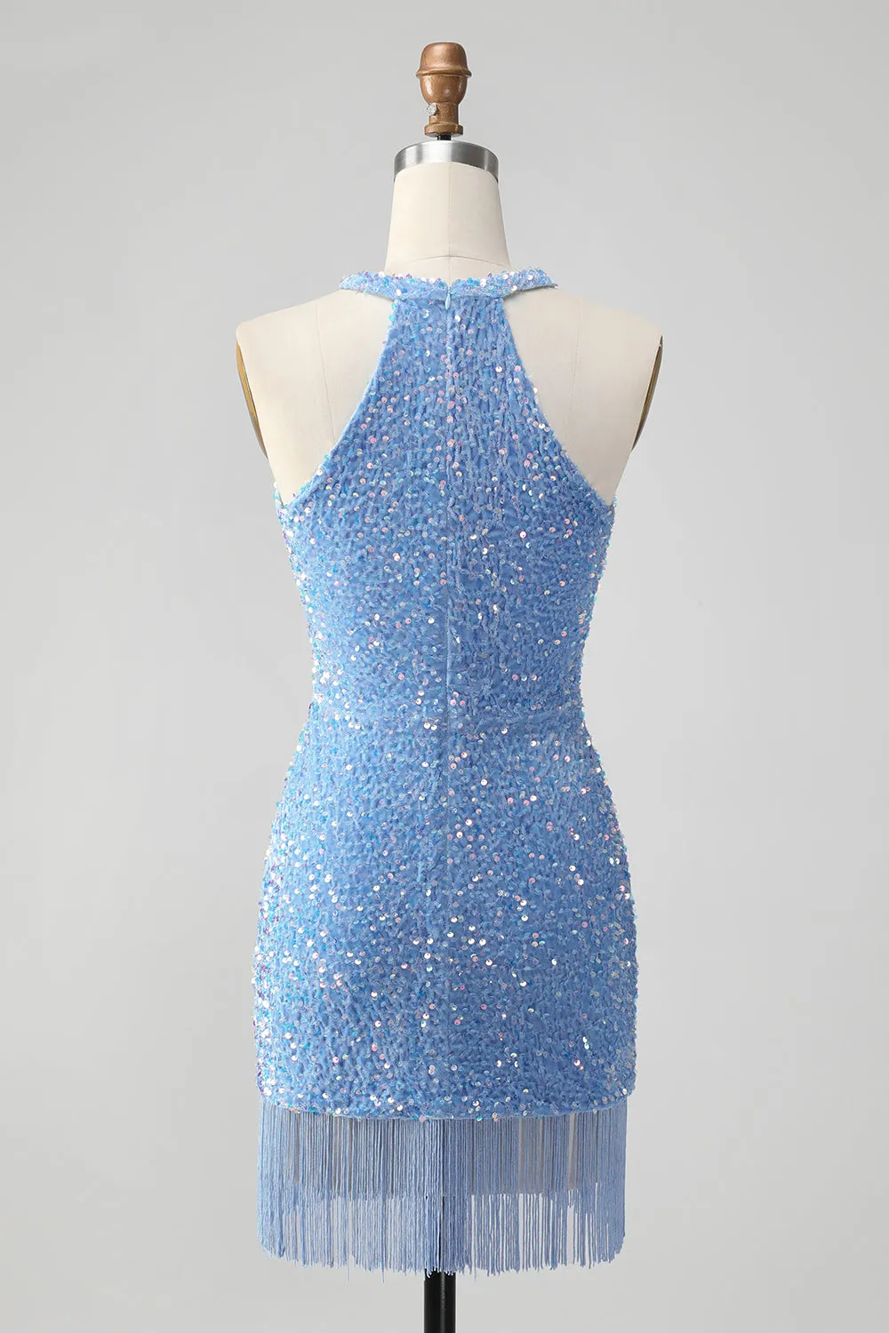 Sparkly Blue Bodycon Halter Sequin Short Homecoming Dress with Tassels sold by Wedtrend product image thumbnail 2