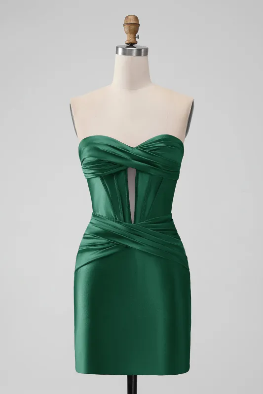 Dark Green Bodycon Sweetheart Pleated Corset Short Homecoming Dress made by Wedtrend