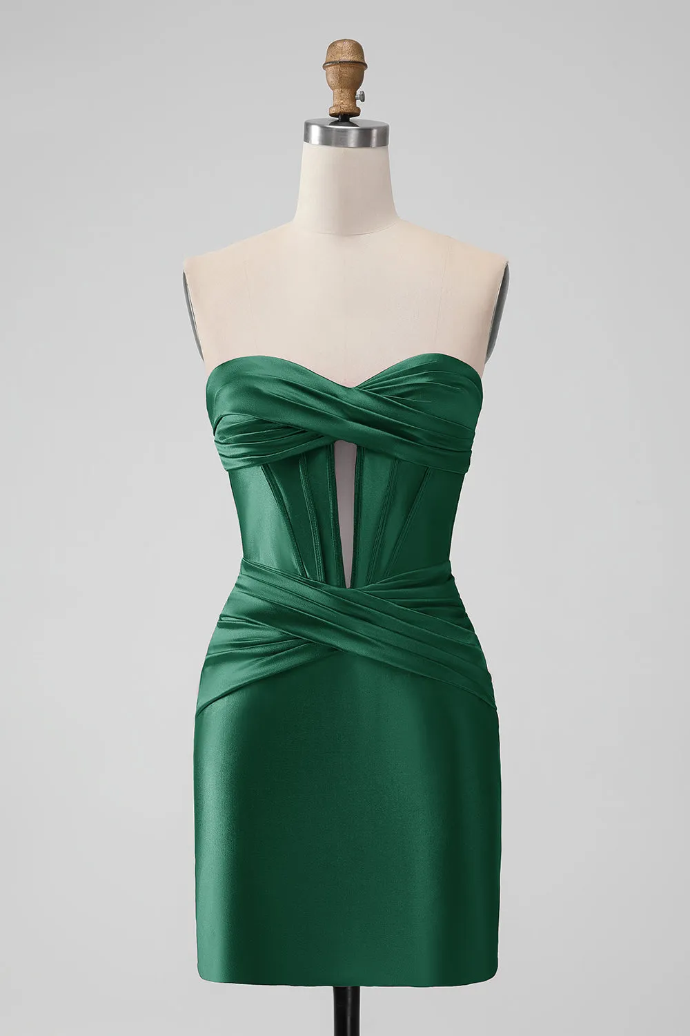 Dark Green Bodycon Sweetheart Pleated Corset Short Homecoming Dress sold by Wedtrend