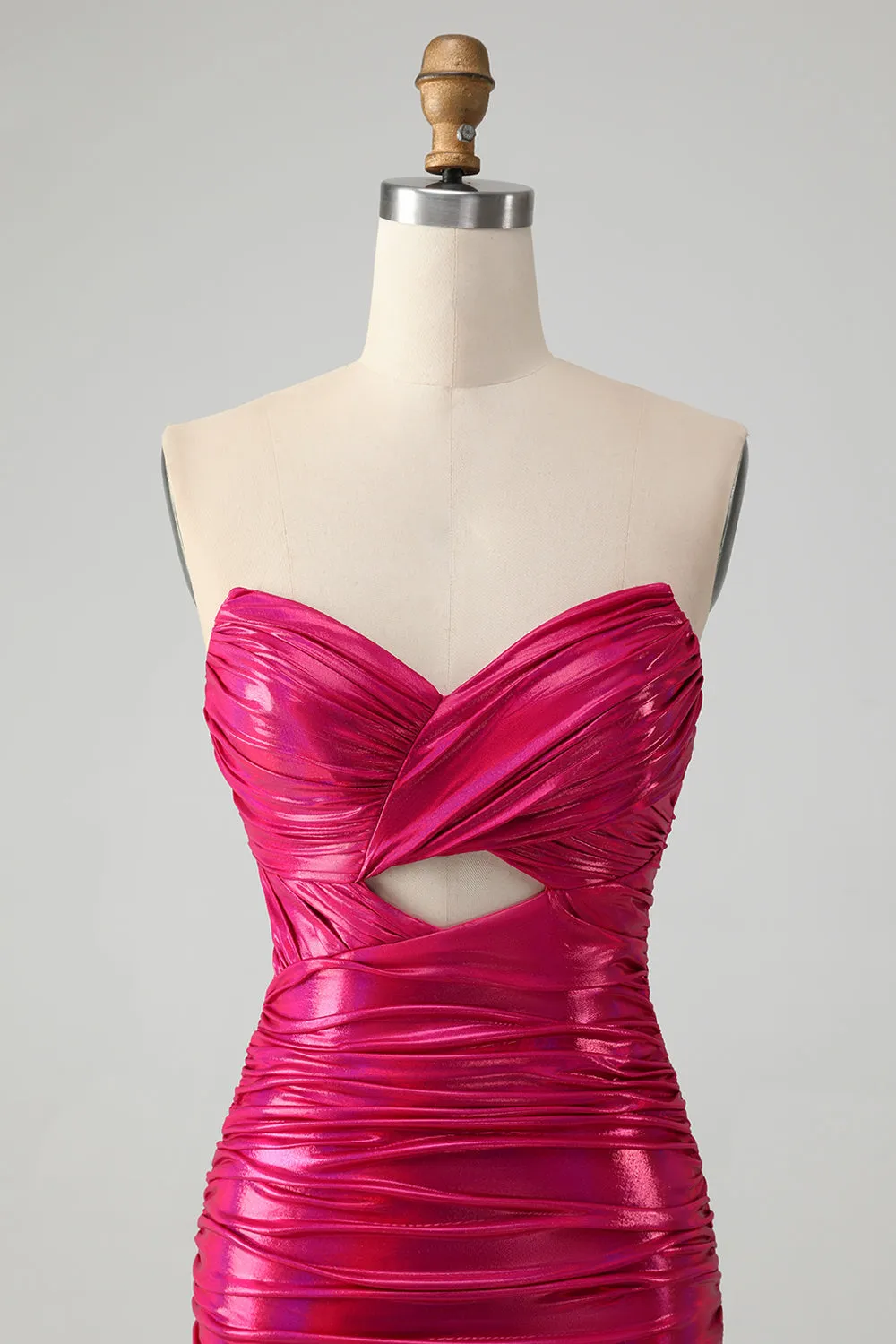 Chic Strapless Keyhole Pleated Fuchsia Tight Metallic Homecoming Dress sold by Wedtrend product image thumbnail 4
