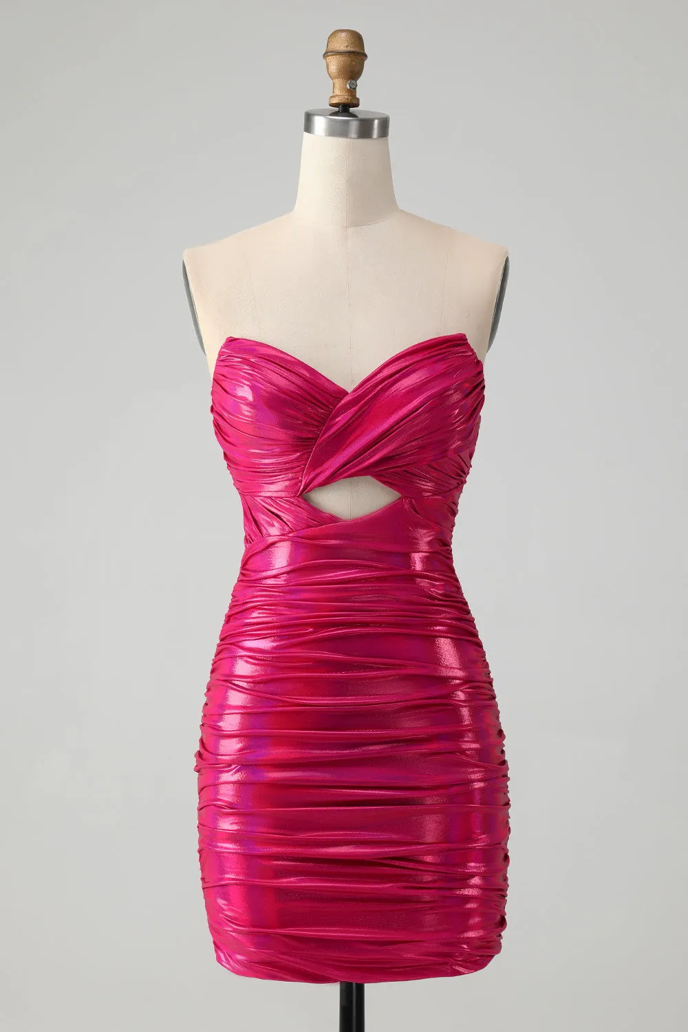 Chic Strapless Keyhole Pleated Fuchsia Tight Metallic Homecoming Dress sold by Wedtrend