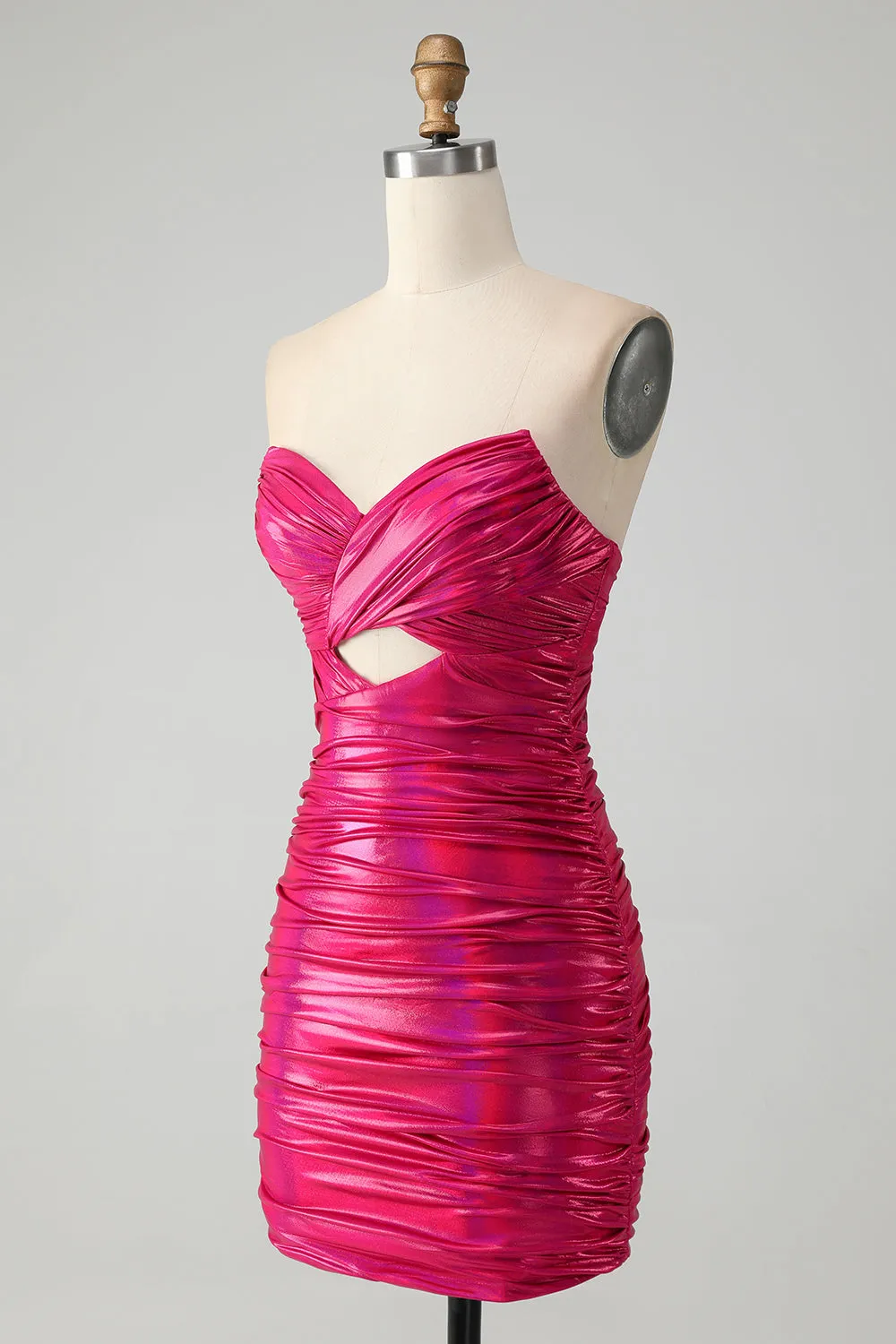 Chic Strapless Keyhole Pleated Fuchsia Tight Metallic Homecoming Dress sold by Wedtrend product image thumbnail 3