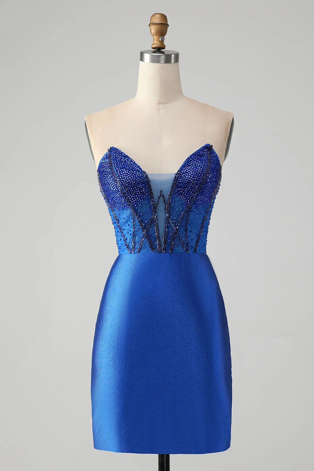 Classy Sparkly Royal Blue Tight Strapless Short Homecoming Dress with Beading sold by Wedtrend