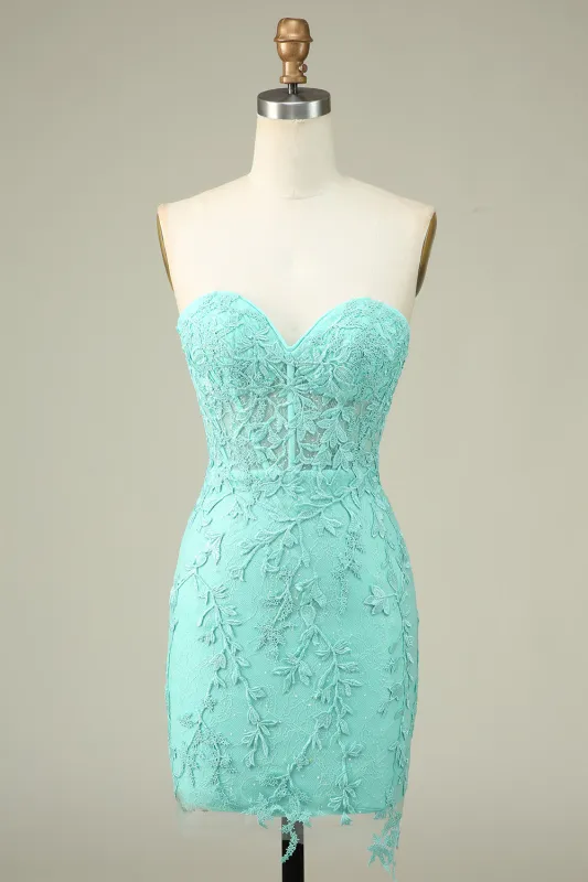 Bodycon Light Green Sweetheart Corset Short Homecoming Dress with Appliques made by Wedtrend