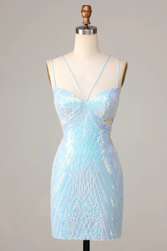 Stunning Blue Bodycon Cut-Out Sequins Short Homecoming Dress made by Wedtrend