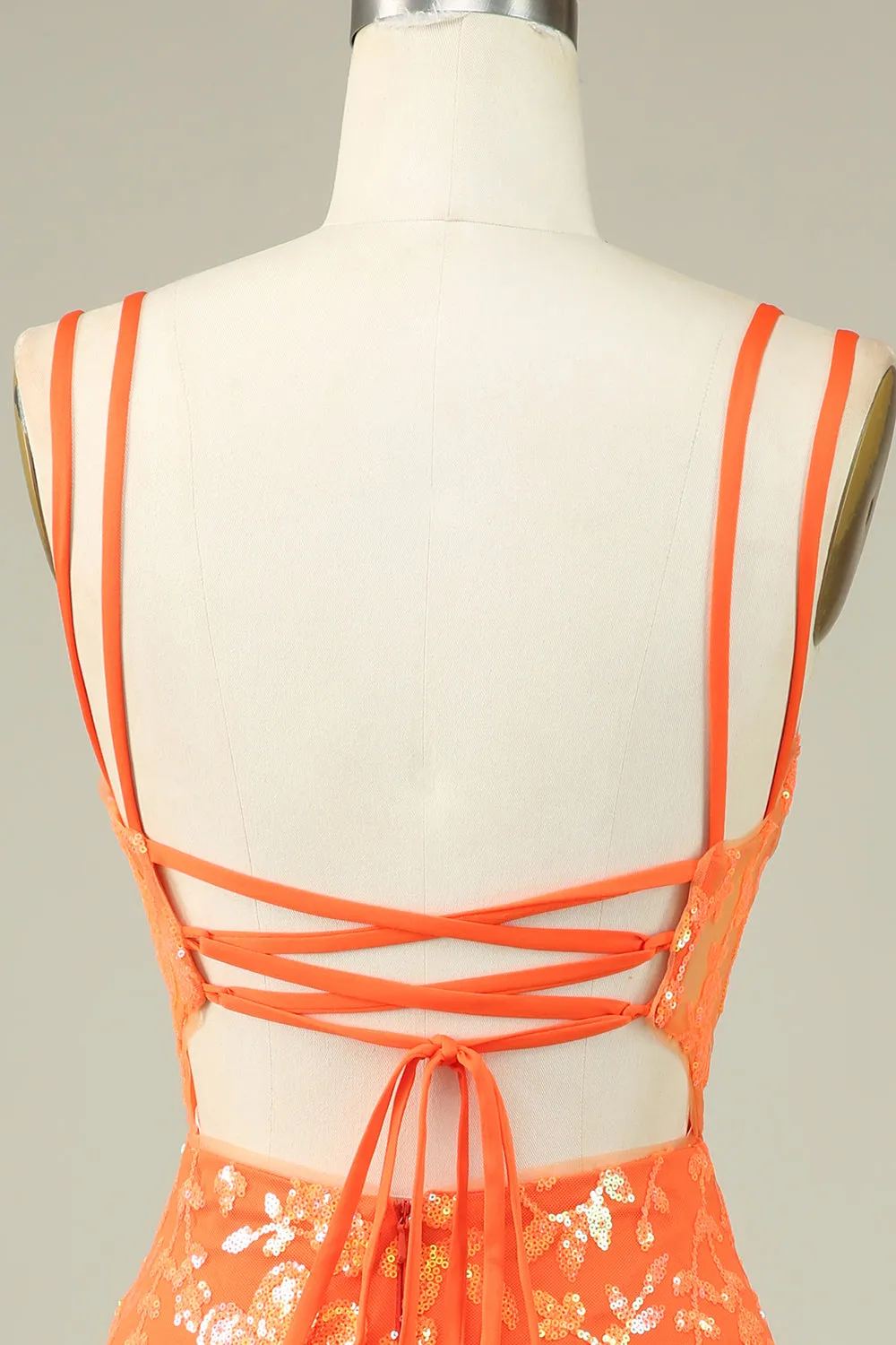 Gorgeous Orange Spaghetti Straps Tight Glittler Corset Homecoming Dress with Lace Up Back sold by Wedtrend product image thumbnail 5