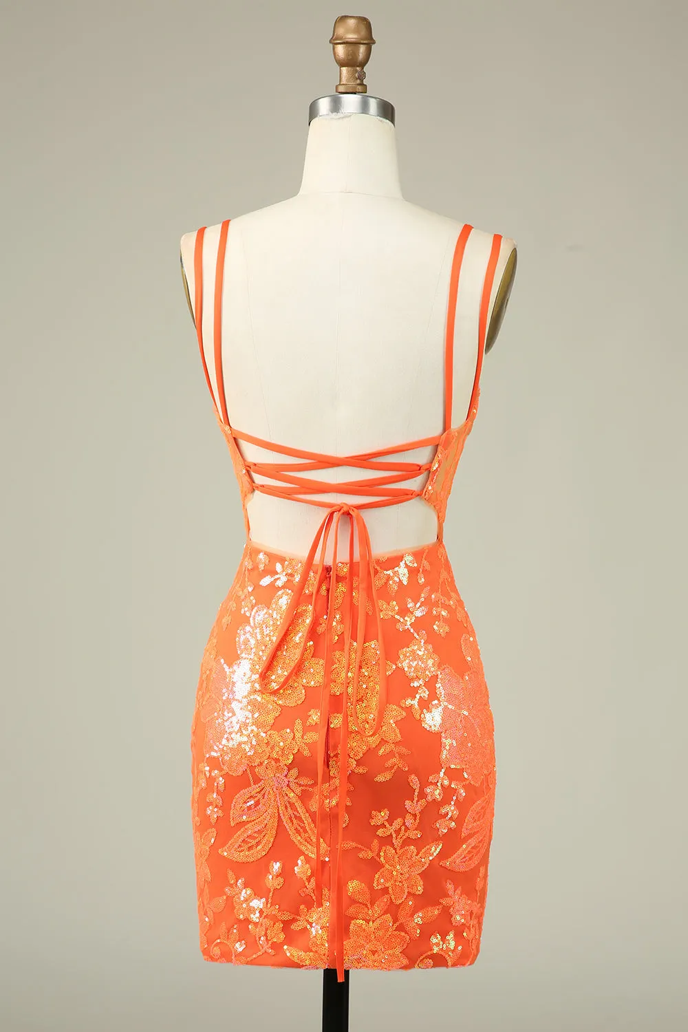 Gorgeous Orange Spaghetti Straps Tight Glittler Corset Homecoming Dress with Lace Up Back sold by Wedtrend product image thumbnail 2