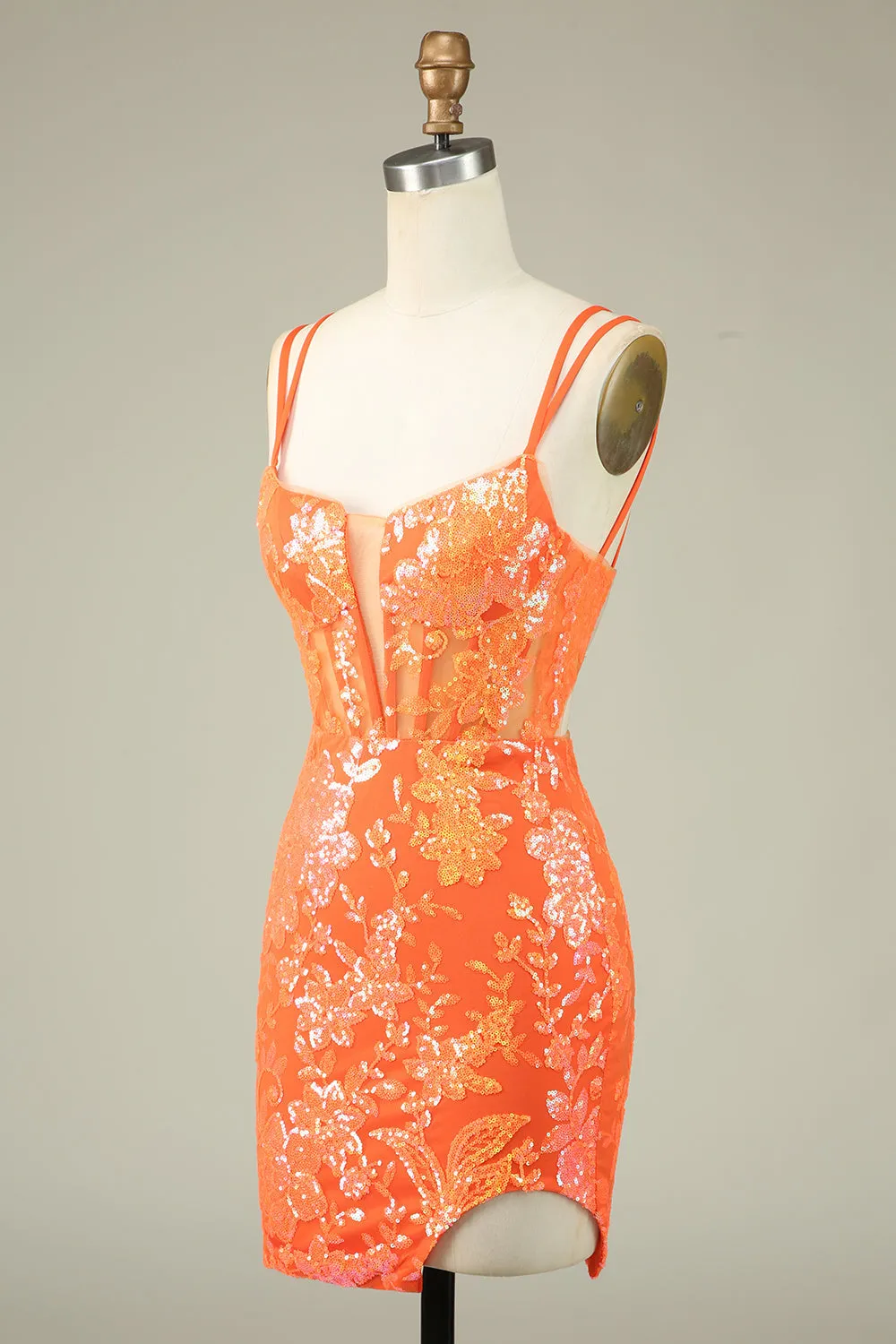 Gorgeous Orange Spaghetti Straps Tight Glittler Corset Homecoming Dress with Lace Up Back sold by Wedtrend product image thumbnail 3