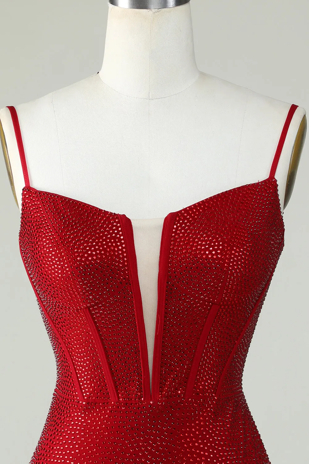 Sheath Spaghetti Straps Red Short Homecoming Dress with Beading sold by Wedtrend product image thumbnail 4
