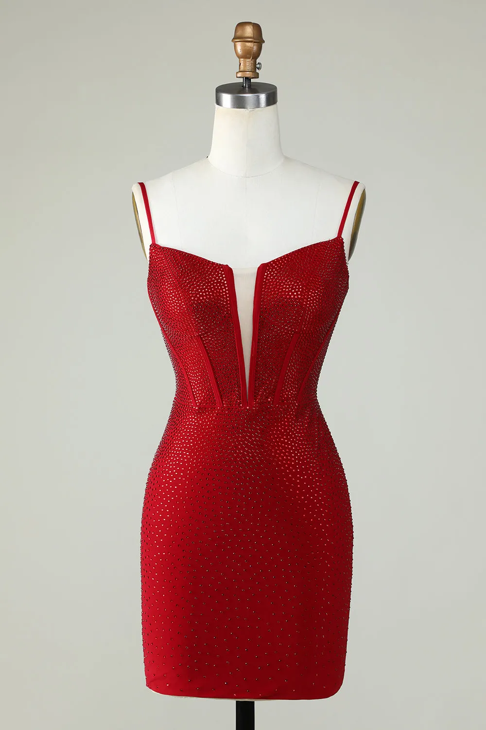 Sheath Spaghetti Straps Red Short Homecoming Dress with Beading sold by Wedtrend