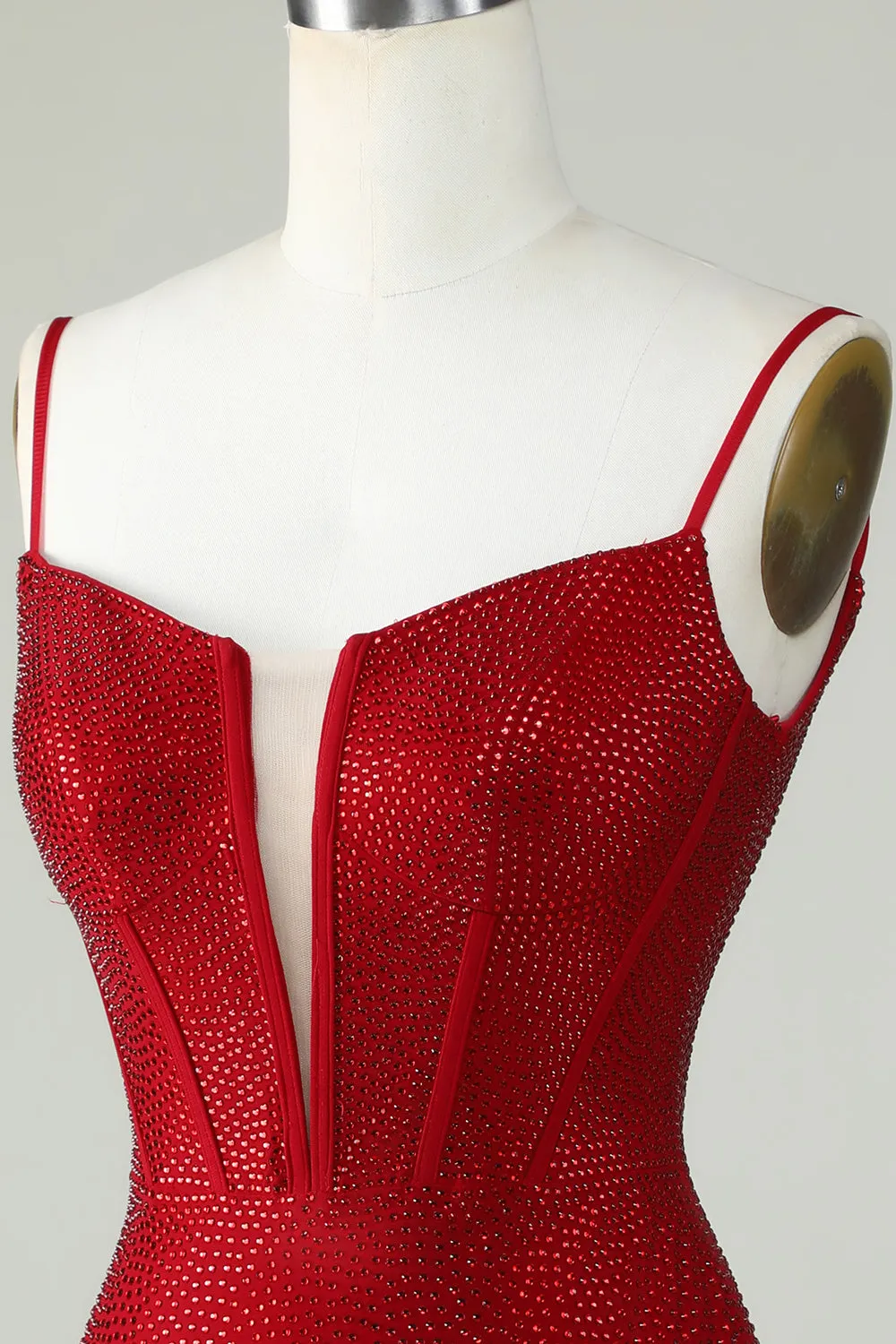Sheath Spaghetti Straps Red Short Homecoming Dress with Beading sold by Wedtrend product image thumbnail 5