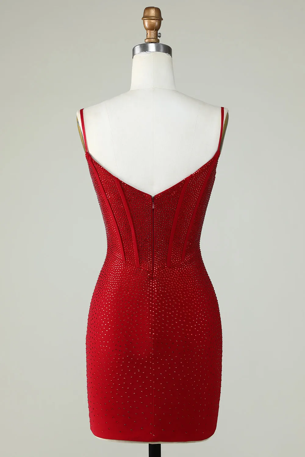 Sheath Spaghetti Straps Red Short Homecoming Dress with Beading sold by Wedtrend product image thumbnail 2