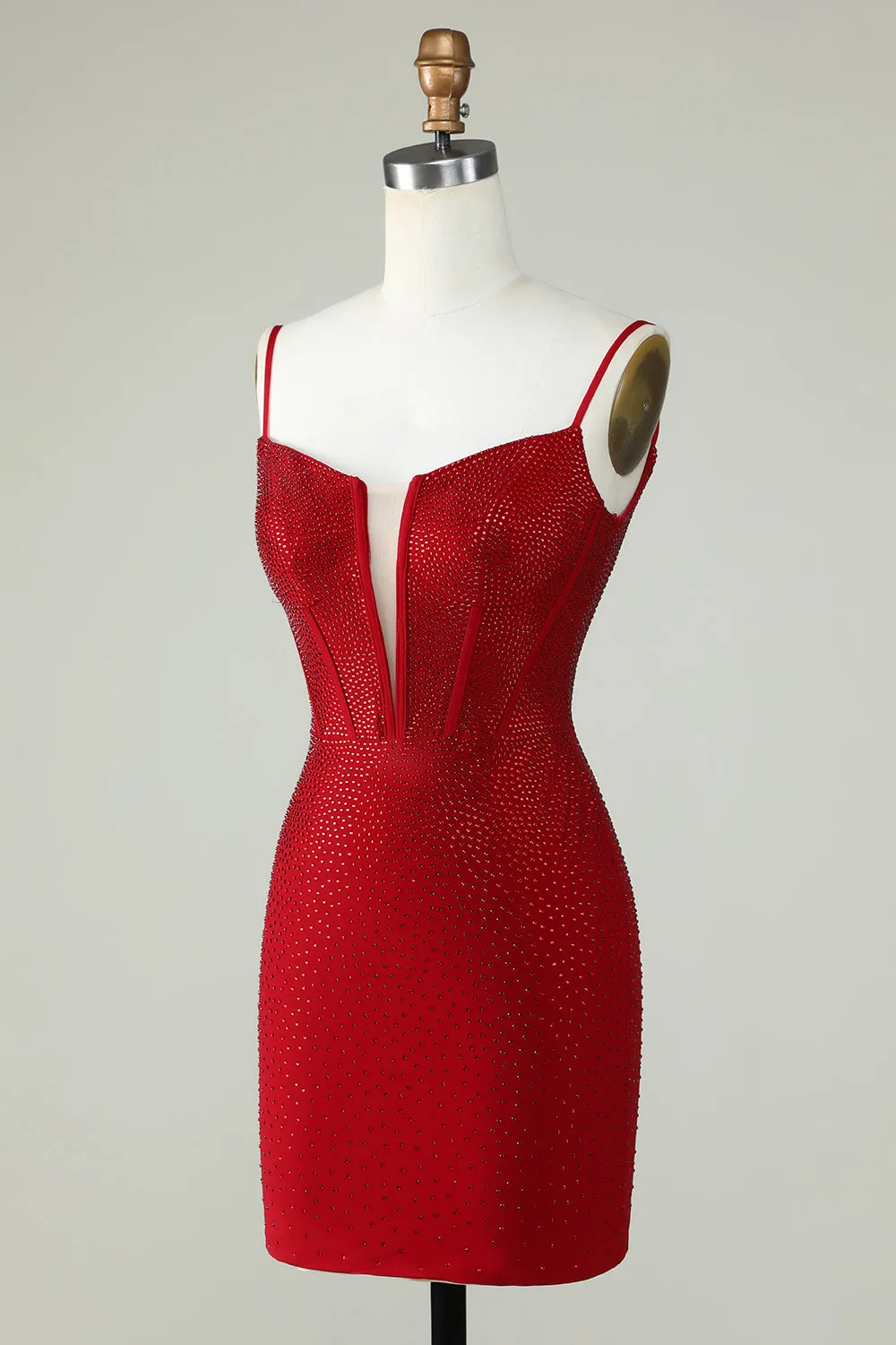 Sheath Spaghetti Straps Red Short Homecoming Dress with Beading sold by Wedtrend product image thumbnail 3