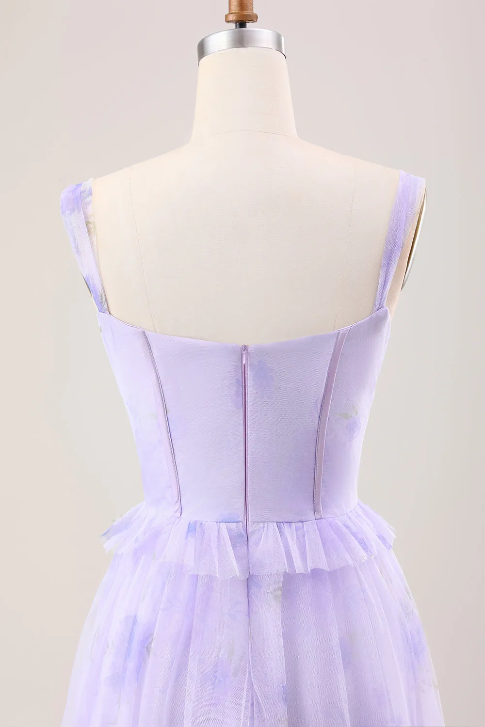 Lavender A Line Spaghetti Straps Print Tiered Corset Long Wedding Party Dress sold by Wedtrend product image thumbnail 5