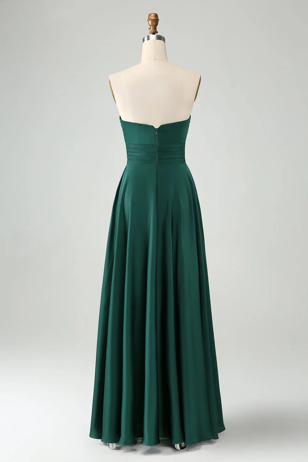 Dark Green A Line Sweetheart Satin Cut Out Pleated Long Bridesmaid Dress sold by Wedtrend product image thumbnail 2