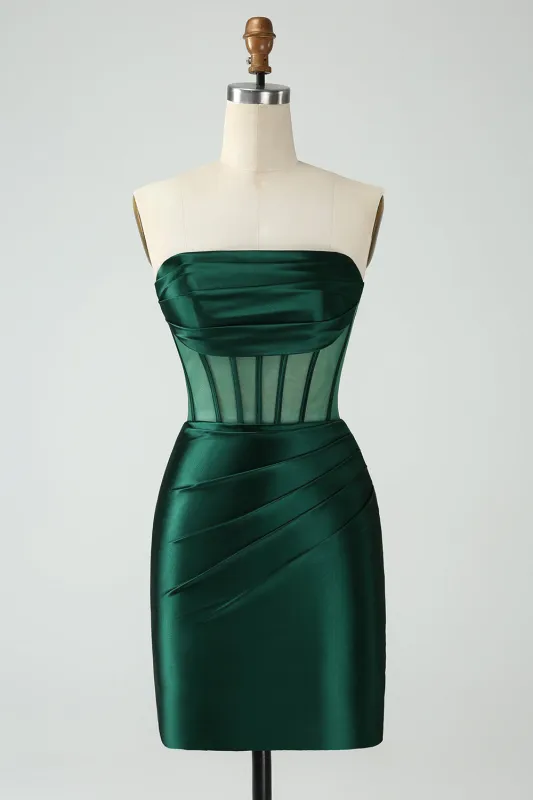 Dark Green Bodycon Strapless Corset Short Homecoming Dress sold by Wedtrend