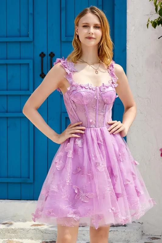 Cute A Line Corset Short Purple Homecoming Dress with Appliques made by Wedtrend