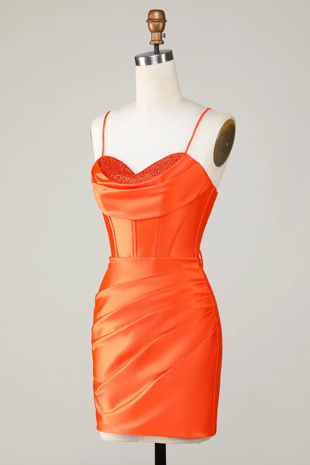 Sparkly Orange Beaded Corset Tight Short Homecoming Dress sold by Wedtrend product image thumbnail 3
