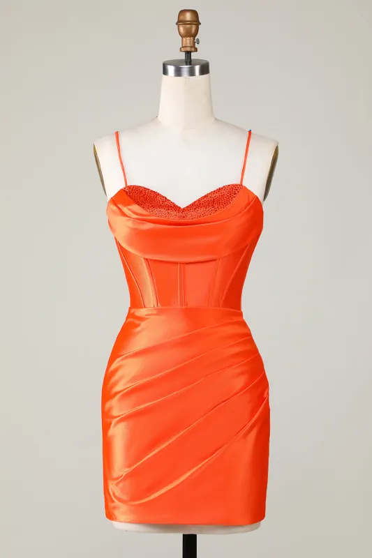 Sparkly Orange Beaded Corset Tight Short Homecoming Dress made by Wedtrend