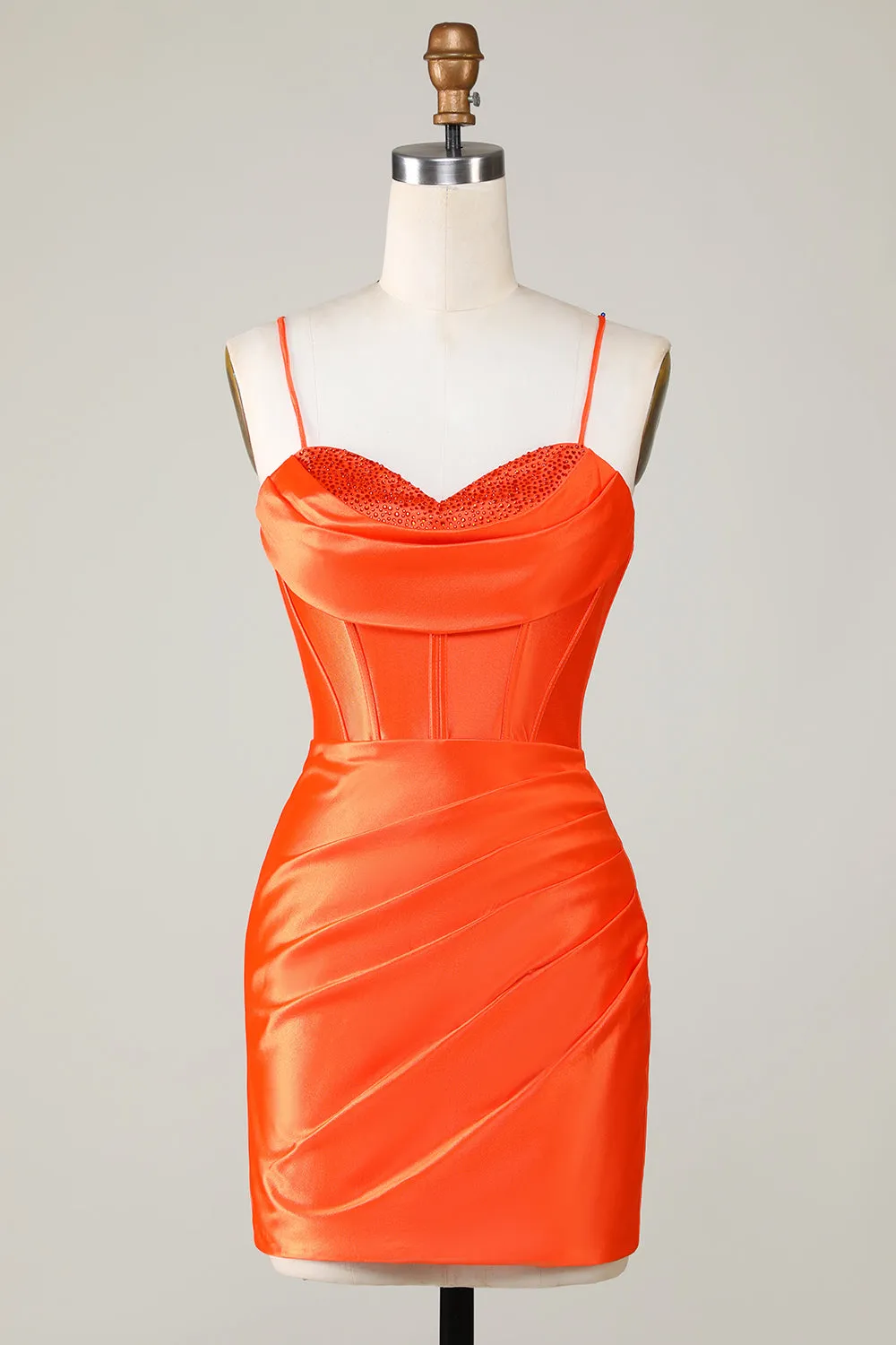 Sparkly Orange Beaded Corset Tight Short Homecoming Dress sold by Wedtrend