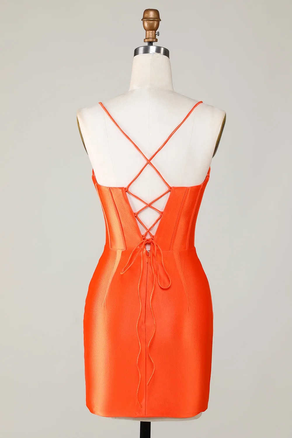 Sparkly Orange Beaded Corset Tight Short Homecoming Dress sold by Wedtrend product image thumbnail 2