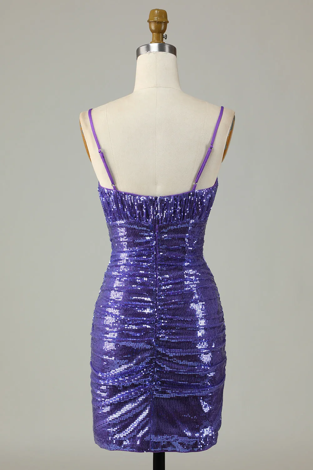 Sparkly Purple Sequins Spaghetti Straps Tight Short Homecoming Dress sold by Wedtrend product image thumbnail 2