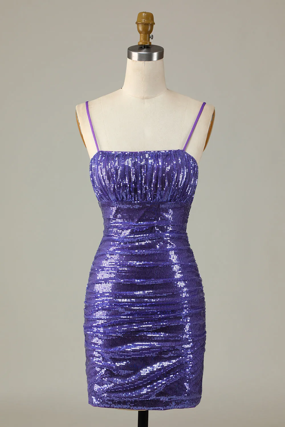 Sparkly Purple Sequins Spaghetti Straps Tight Short Homecoming Dress sold by Wedtrend