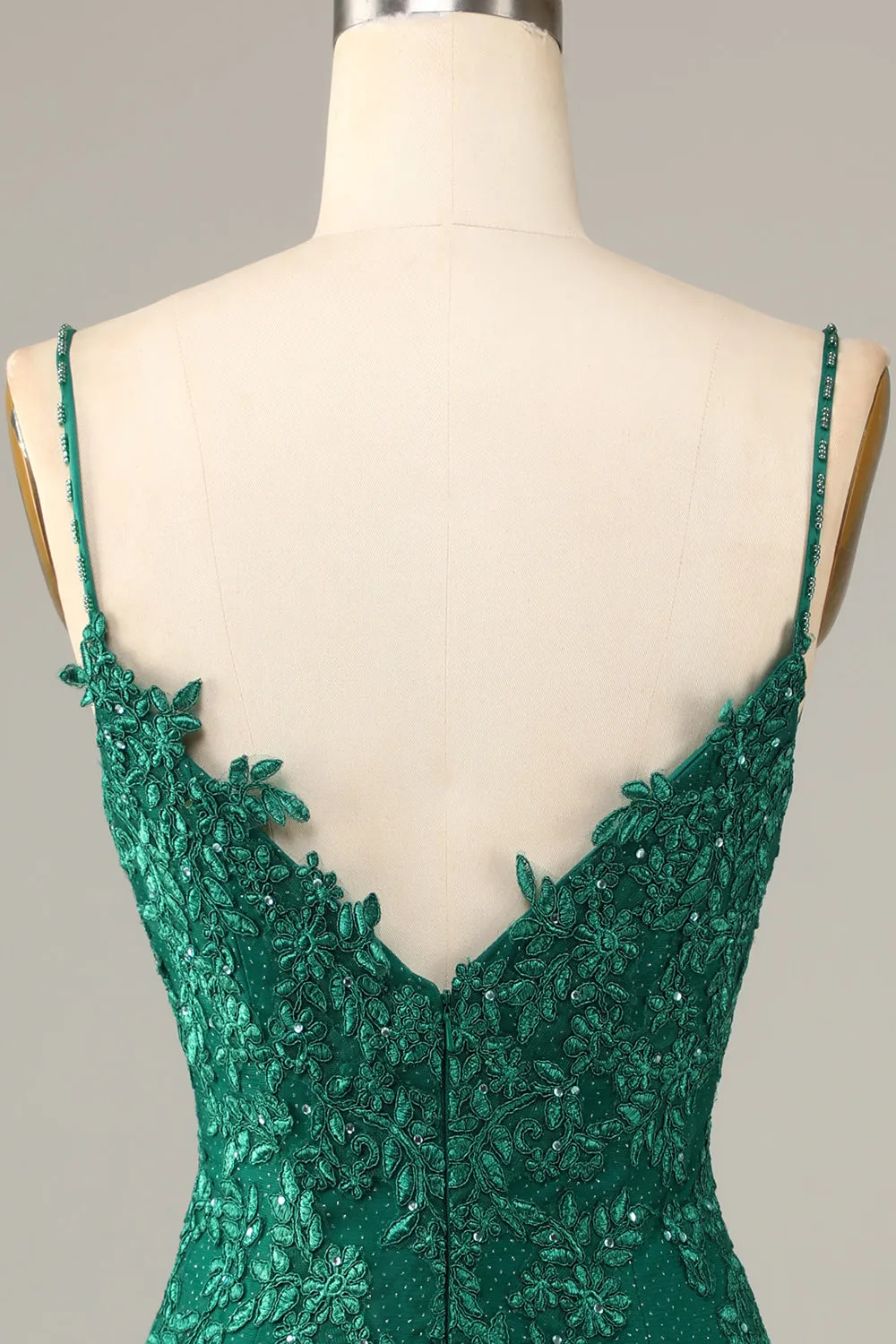 Dark Green Sheath Spaghetti Straps Beaded Short Homecoming Dress with Appliques sold by Wedtrend product image thumbnail 5
