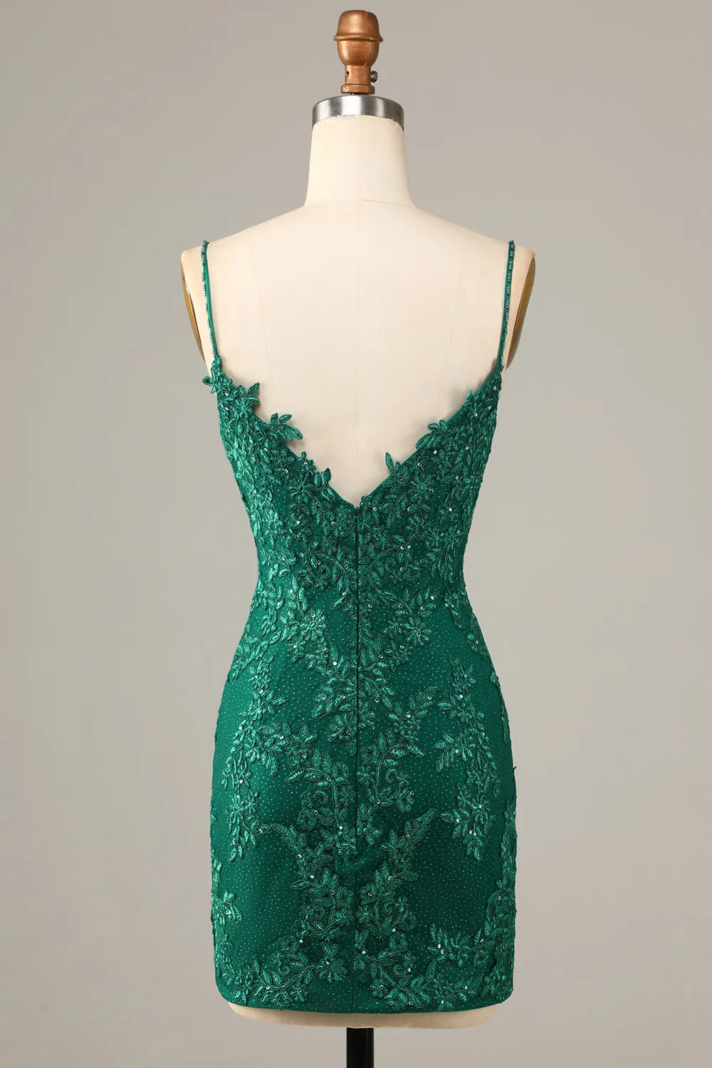 Dark Green Sheath Spaghetti Straps Beaded Short Homecoming Dress with Appliques sold by Wedtrend product image thumbnail 2