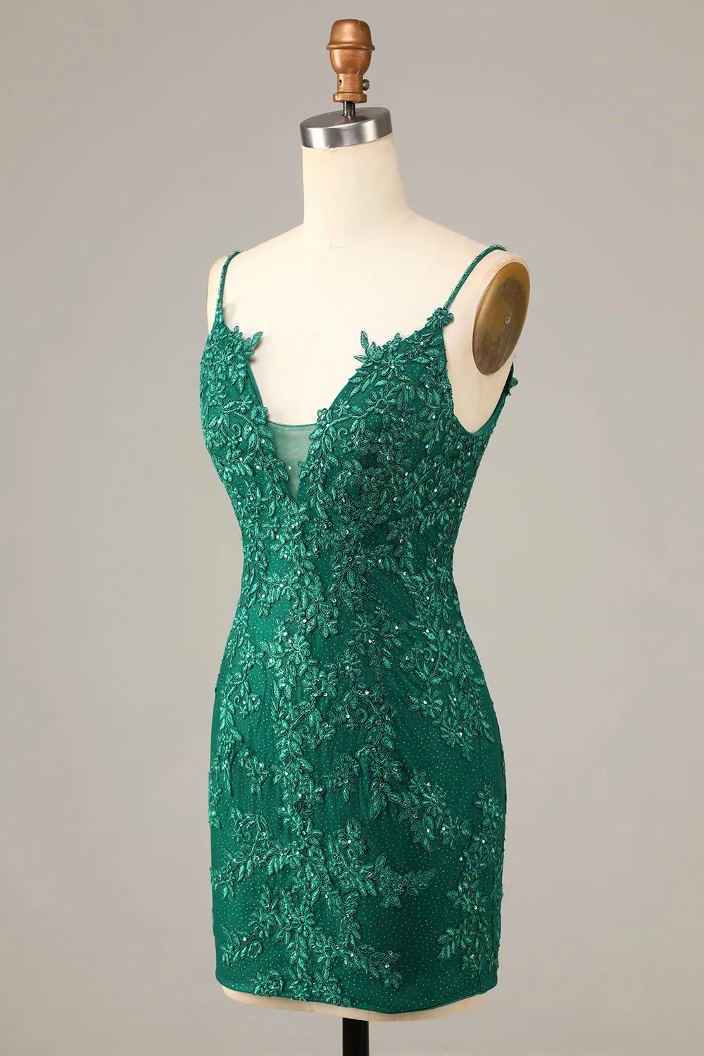 Dark Green Sheath Spaghetti Straps Beaded Short Homecoming Dress with Appliques sold by Wedtrend product image thumbnail 3