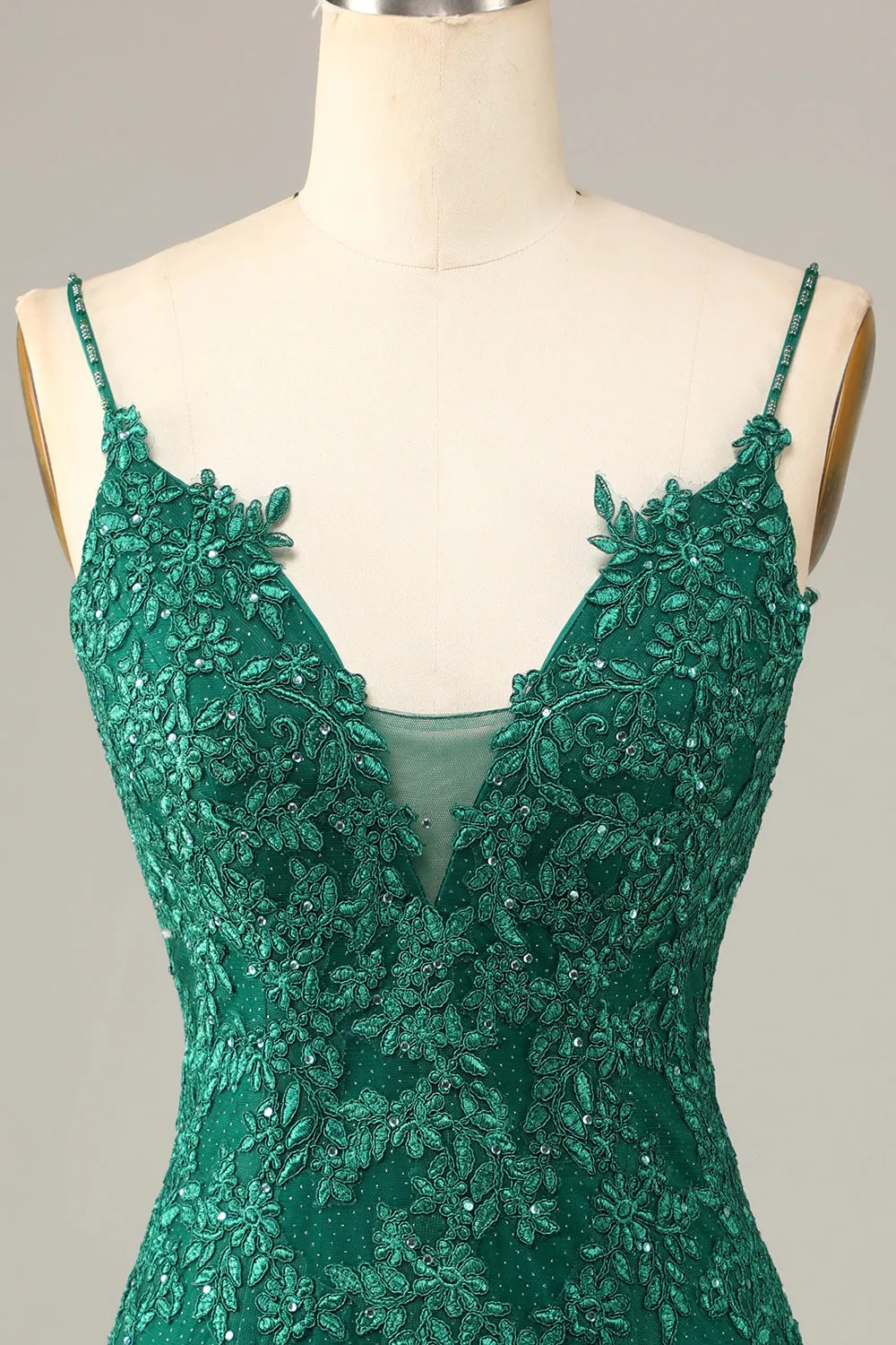 Dark Green Sheath Spaghetti Straps Beaded Short Homecoming Dress with Appliques sold by Wedtrend product image thumbnail 4