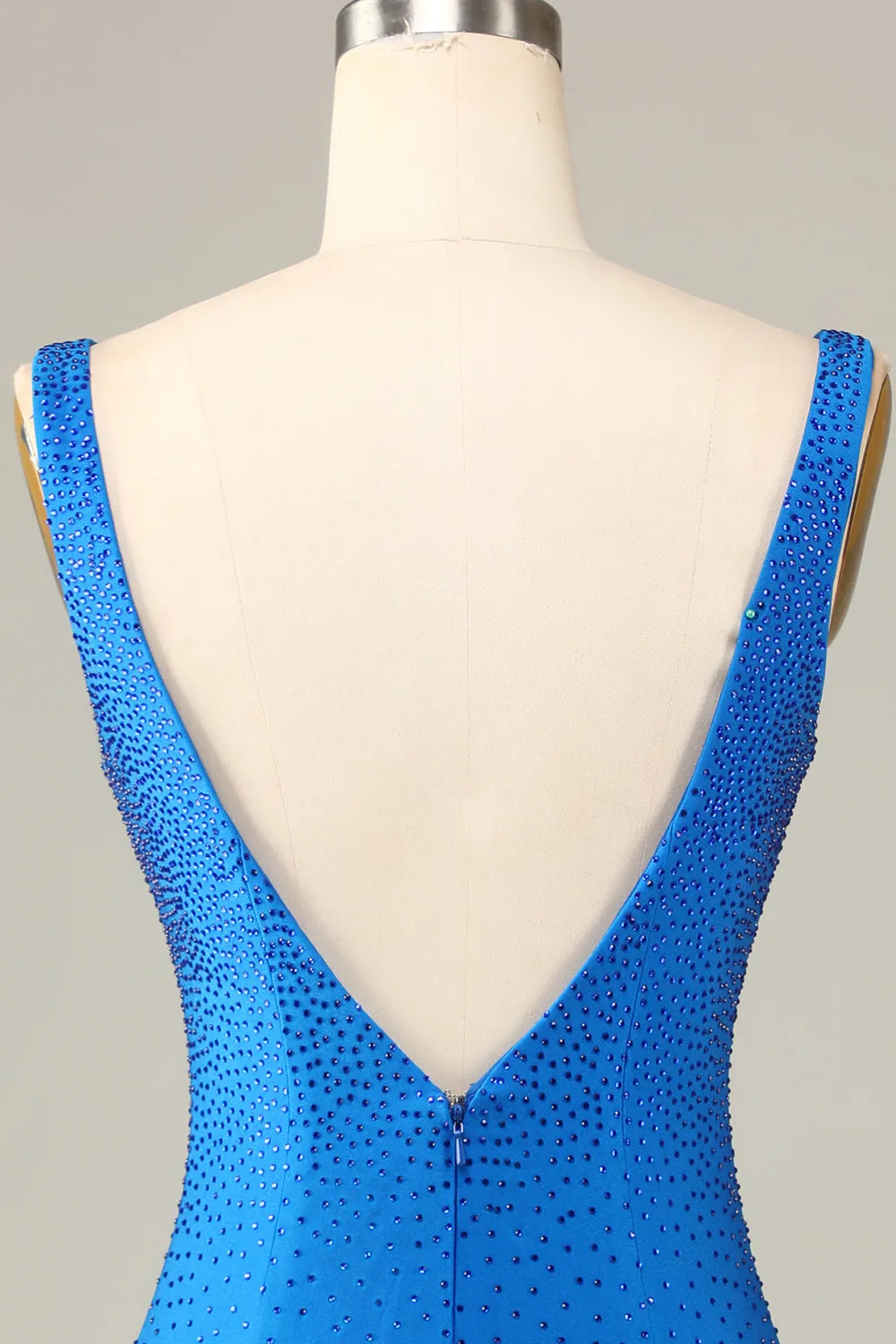 Blue Sheath Deep V Neck Short Homecoming Dress with Beading sold by Wedtrend product image thumbnail 5
