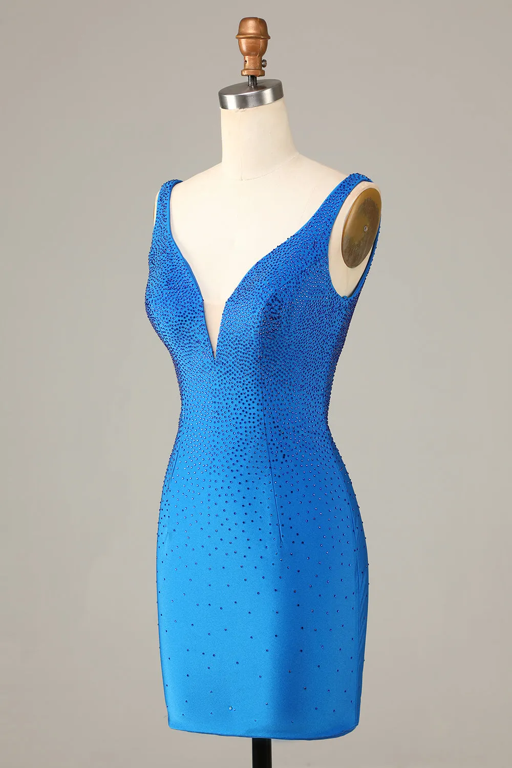 Blue Sheath Deep V Neck Short Homecoming Dress with Beading sold by Wedtrend product image thumbnail 3