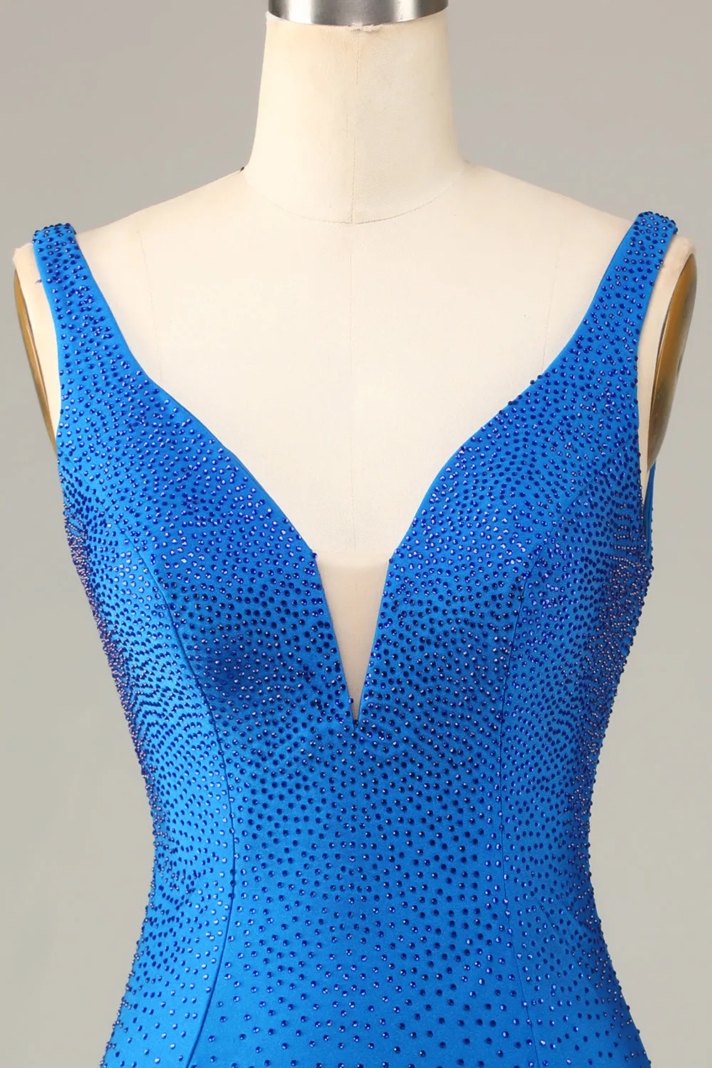 Blue Sheath Deep V Neck Short Homecoming Dress with Beading sold by Wedtrend product image thumbnail 4