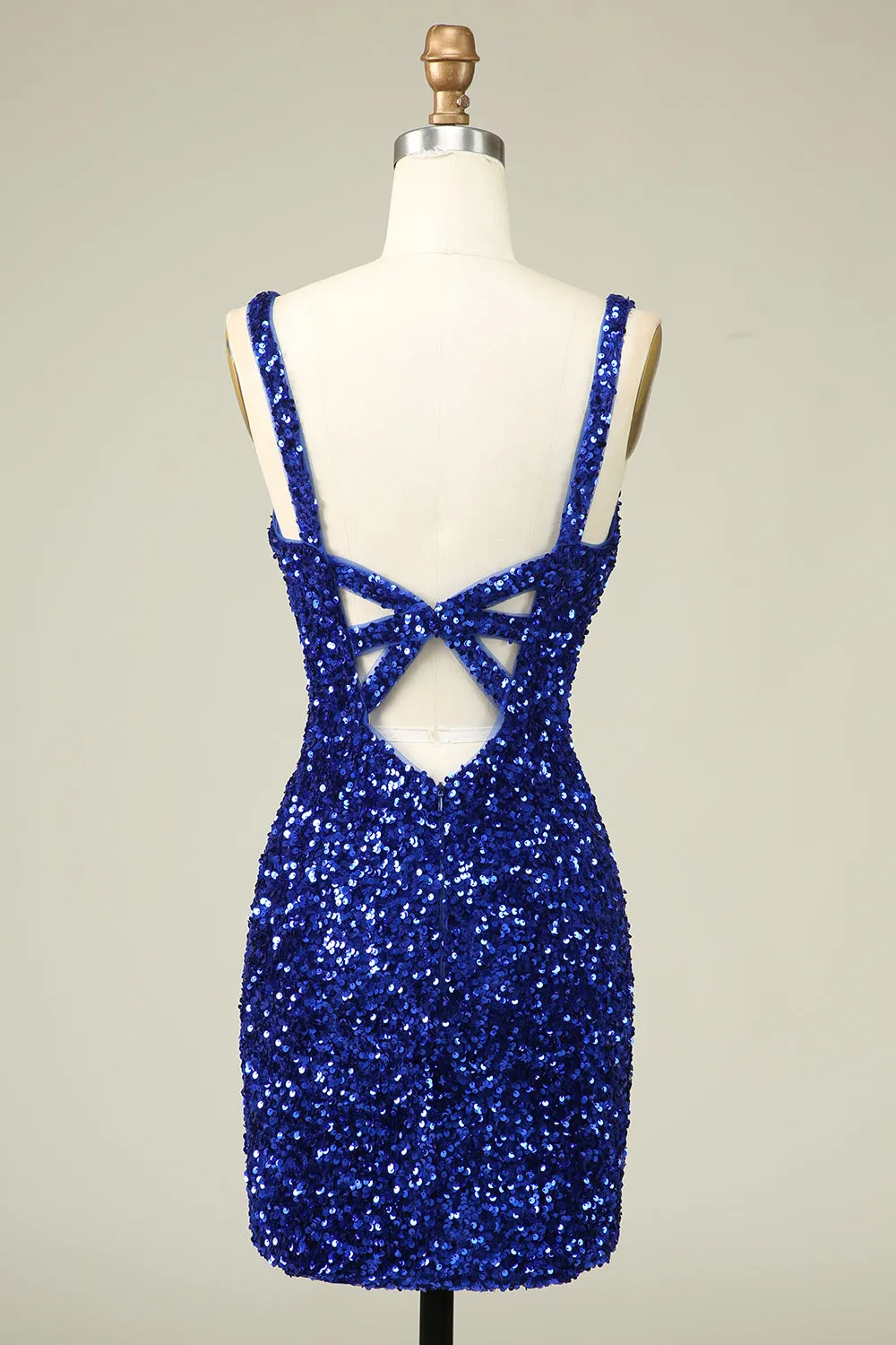 Classy Royal Blue Sheath V Neck Sequin Fitted Short Homecoming Dress sold by Wedtrend product image thumbnail 2
