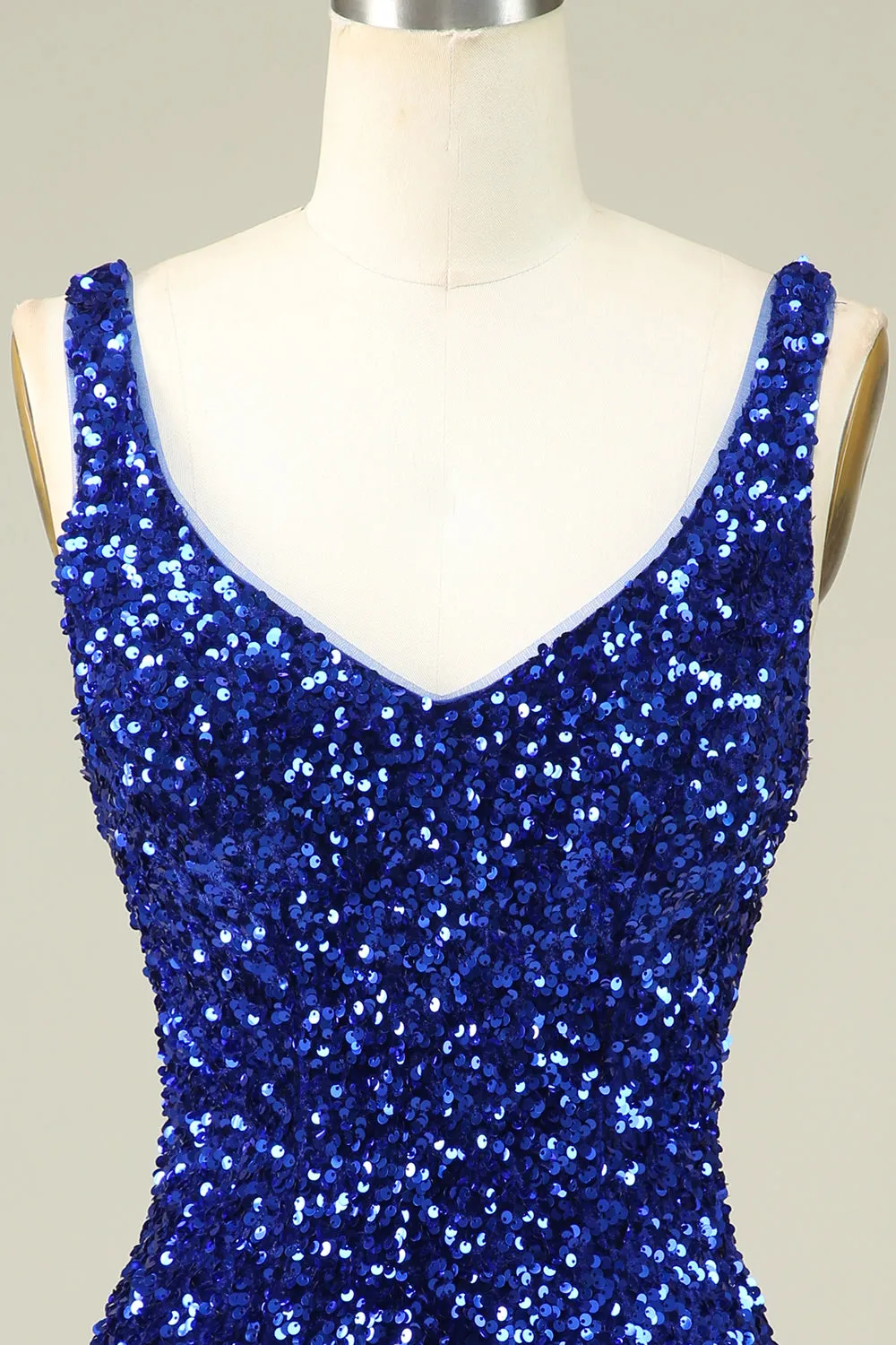 Classy Royal Blue Sheath V Neck Sequin Fitted Short Homecoming Dress sold by Wedtrend product image thumbnail 4
