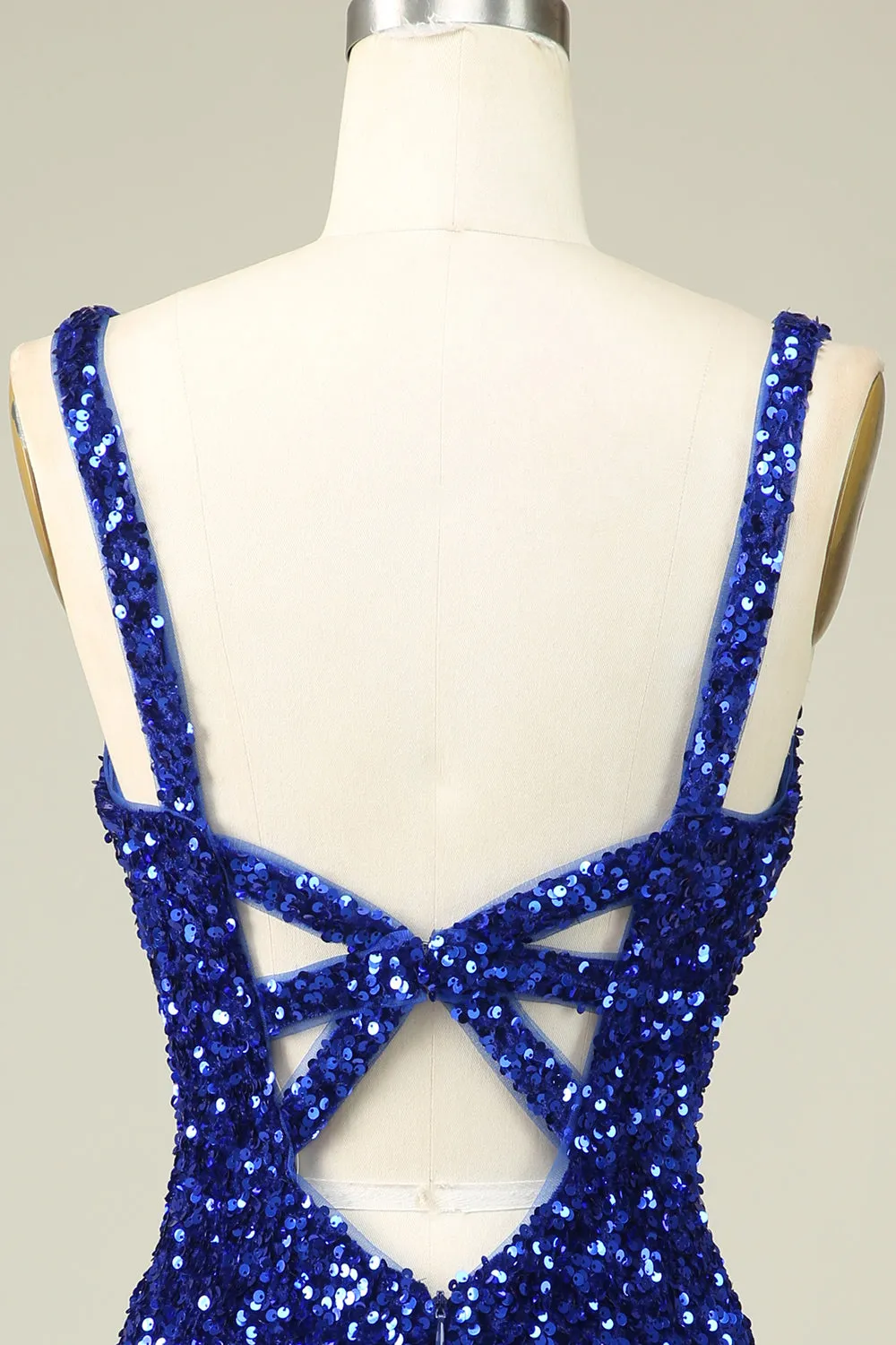 Classy Royal Blue Sheath V Neck Sequin Fitted Short Homecoming Dress sold by Wedtrend product image thumbnail 5