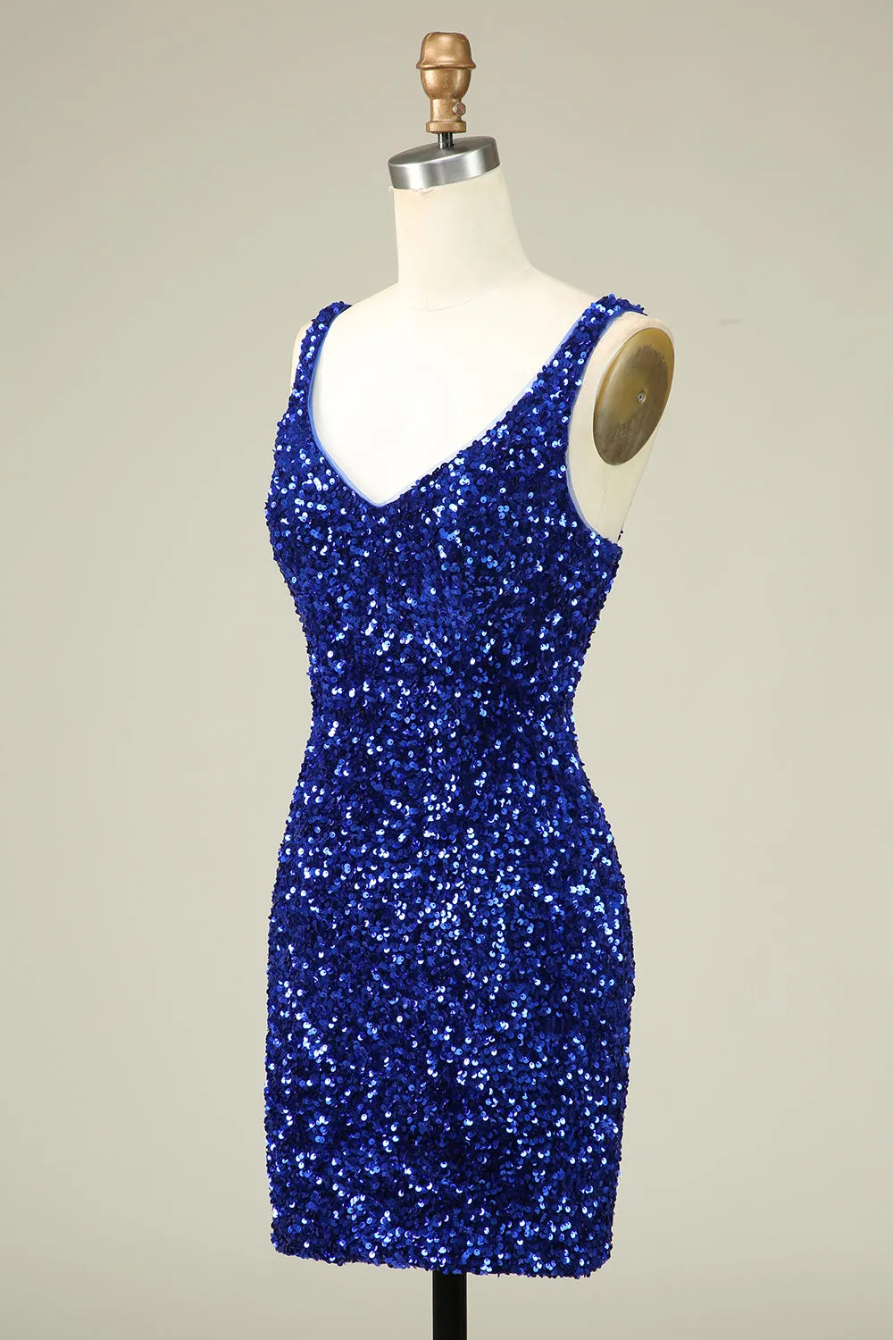 Classy Royal Blue Sheath V Neck Sequin Fitted Short Homecoming Dress sold by Wedtrend product image thumbnail 3