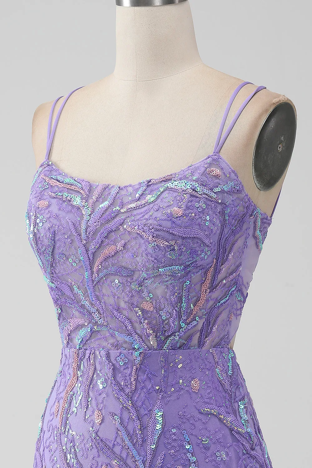 Sparkly Lilac Mermaid Lace-Up Back Short Homecoming Dress with Sequins sold by Wedtrend product image thumbnail 5