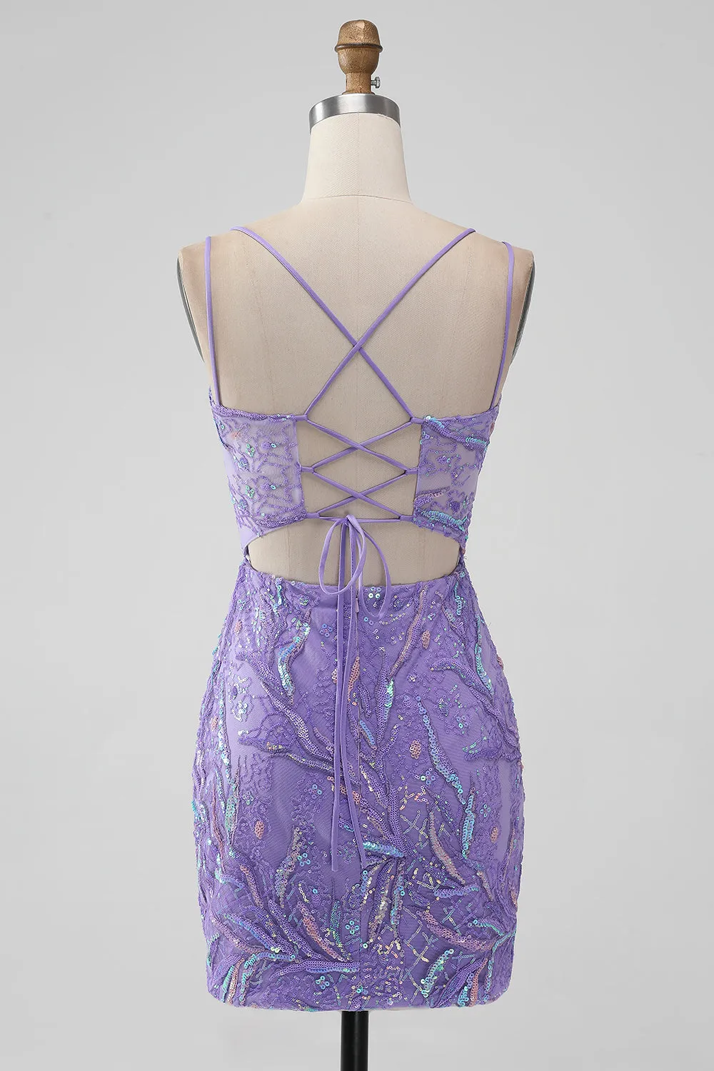 Sparkly Lilac Mermaid Lace-Up Back Short Homecoming Dress with Sequins sold by Wedtrend product image thumbnail 2