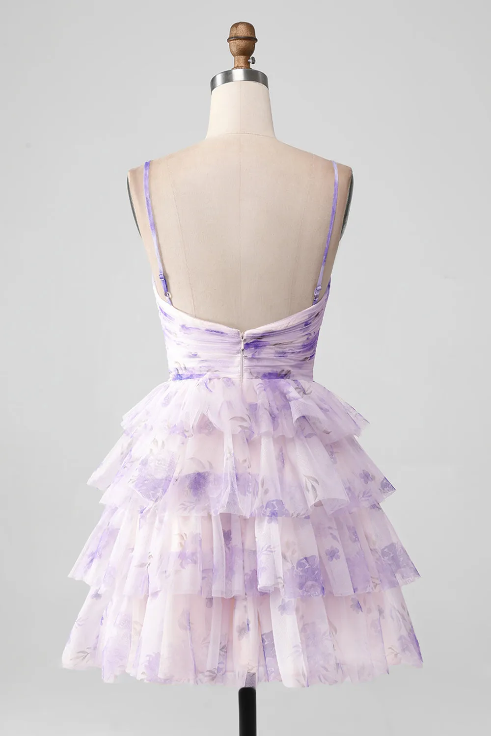 Lavender Flower A-Line Spaghetti Straps Tiered Pleated Short Homecoming Dress sold by Wedtrend product image thumbnail 2