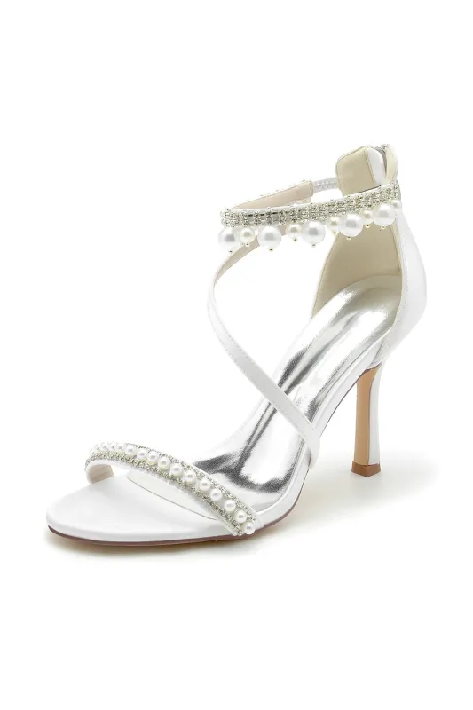 Wedding Shoes Satin High Heel Pearl Rhinestone Tassel Open Toe Sandals Wedding Party Shoes sold by Wedtrend