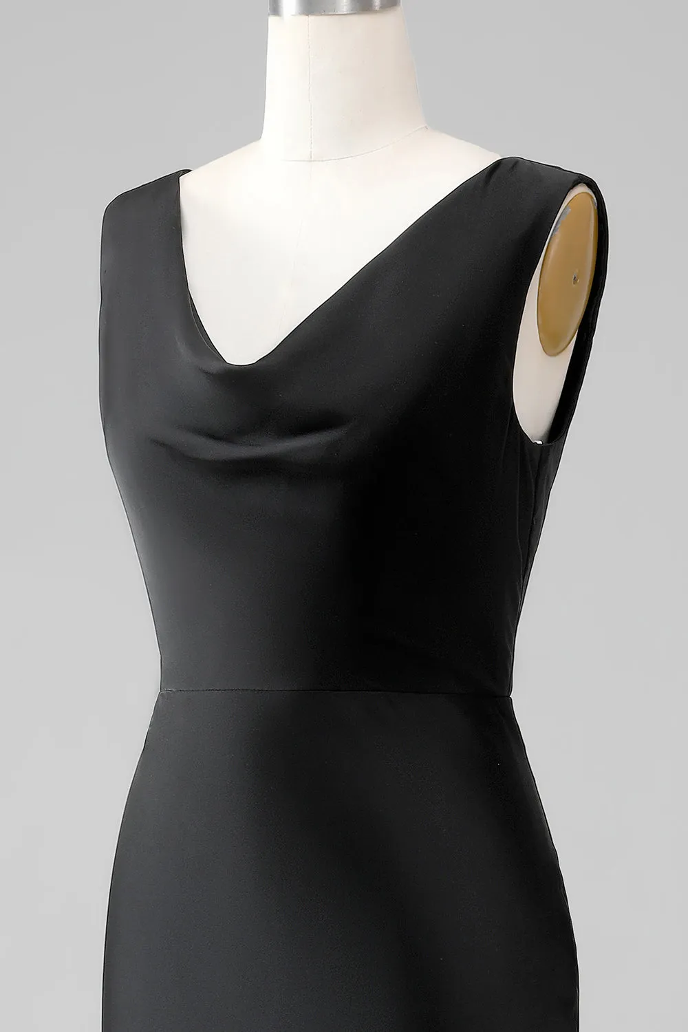 Black Sheath V Neck Sleeveless Floor Length Satin Bridesmaid Dress sold by Wedtrend product image thumbnail 5